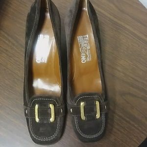 Salvatore Ferragamo Brown Suede Loafer Pump